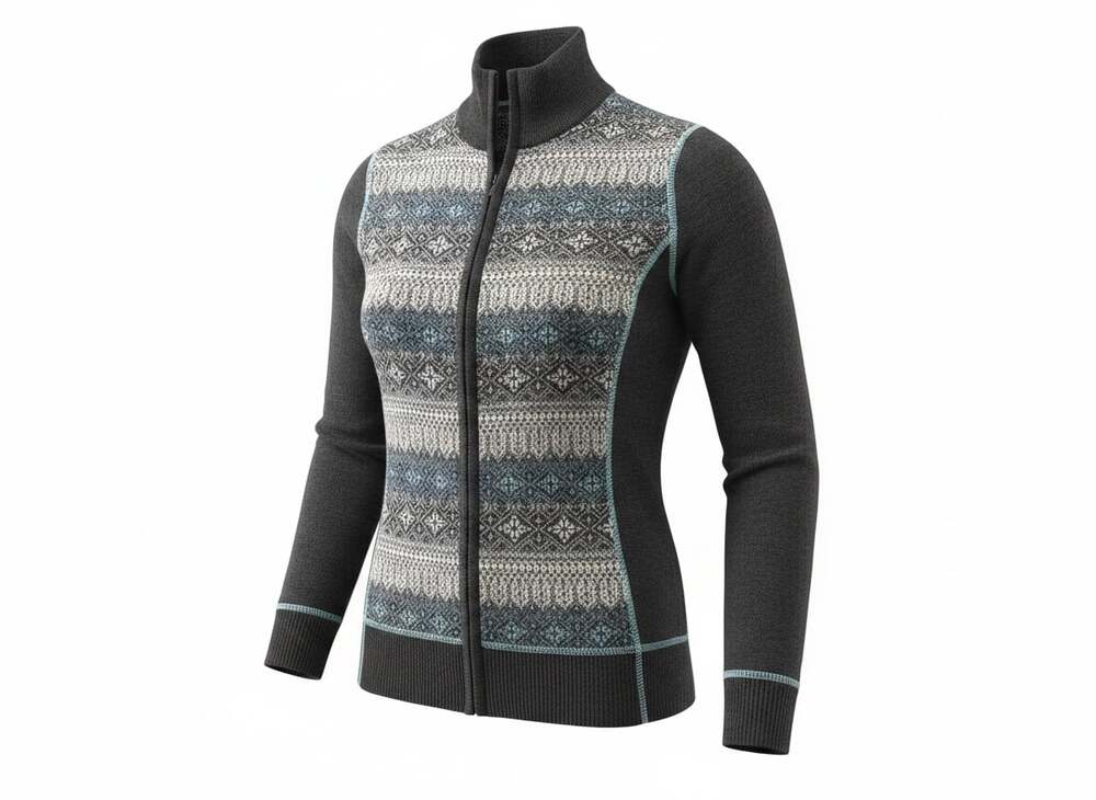 Eddie Bauer Women's Full Zip Fair Isle Wool Blend Sweater Sz M Cozy Ski Snow